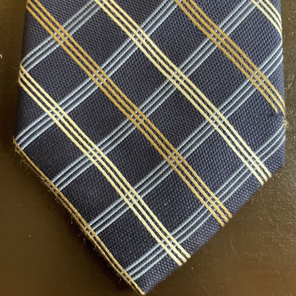 Black Brown 1826 Neck Tie Solid Blue With Brown White Stripes 100% Silk - 61 In